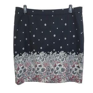 NWT J. Jill Floral Pencil Skirt Black Floral Size 18 Pull On Business Casual